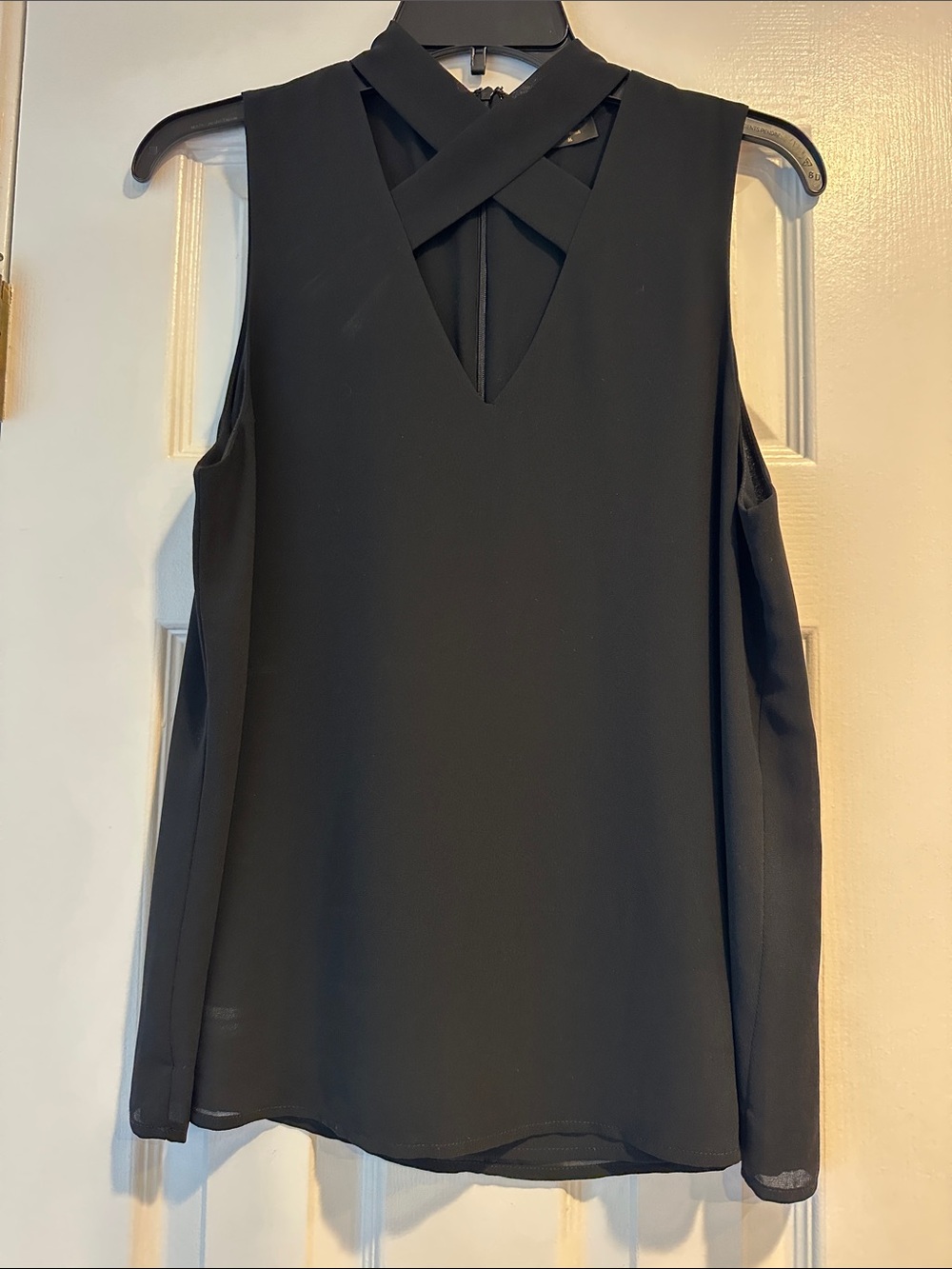 Sleeveless Crisscross V-Neck Black Top